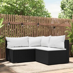 319732 vidaXL Set mobilier de grădină cu perne, 3 piese, negru, poliratan