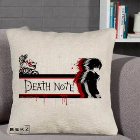 Perna Personalizata Death Note L Lawliet Rosu-Negru, 40x40 cm, Bej Canapea, Husa Detasabila, Perna Inclusa, BEKZ®