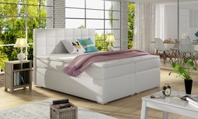 Pat matrimonial Boxspring 140 cm Abbie (alb) (cu saltele). 1027410