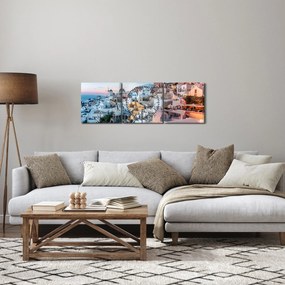 Tablou - Amurg în Santorini (cu ceas) (90x30 cm)