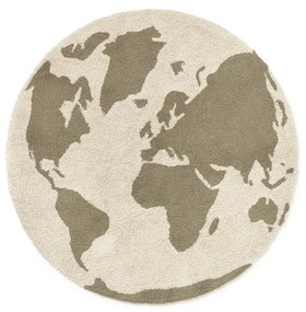 Covor pentru copii verde-crem lavabil, țesut manual din bumbac ø120 cm World Map – Lorena Canals
