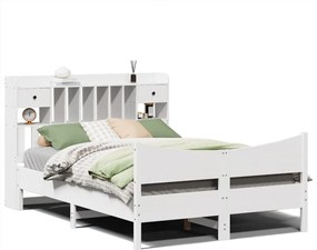 vidaXL Cadru de pat fără saltea, alb, 140x190 cm, lemn masiv de pin