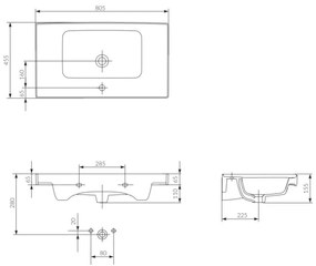 Lavoar încastrat Cersanit K114-017 CREA 44,5x80,5 cm ceramică/alb lucios
