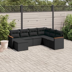 3226202 vidaXL Set canapele de grădină cu perne, 7 piese, negru, poliratan
