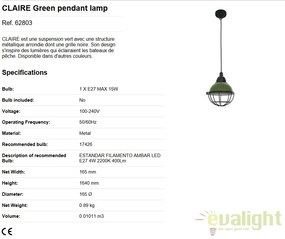 Pendul design industrial Claire verde 62803