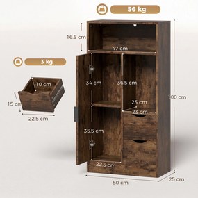 HOMCOM Dulap Baie Îngust cu 2 Sertare și Rafturi Reglabile pentru Bucătărie, Living, Hol, Maro Rustic | Aosom Romania
