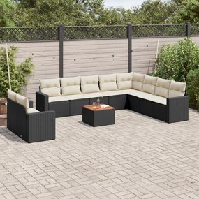 3256525 vidaXL Set canapele de grădină cu perne, 11 piese, negru, poliratan