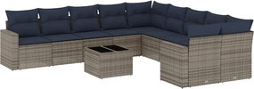 vidaXL Set canapele de grădină cu perne, 11 piese, gri, poliratan