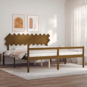 3195569 vidaXL Cadru de pat senior cu tăblie, 200x200 cm maro miere lemn masiv