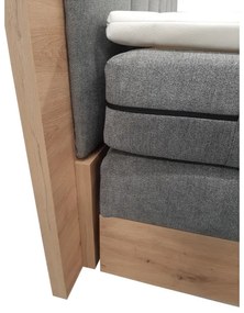Pat boxspring JASMINE 180x200 cm, cu saltele și topper, cu spațiu de depozitare, gri