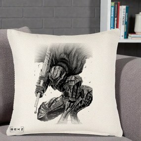Perna Personalizata Berserk Guts Armor of Darkness Manga, 40x40 cm, Crem Reliefat, Husa Detasabila, Perna Inclusa, BEKZ®