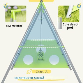 AIYAPLAY Leagăn de Grădină 3 în 1 pentru Copii 3-8 Ani cu Coș de Baschet și Poartă de Fotbal, 238x180x182 cm, Verde | Aosom Romania