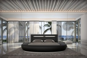 Pat rotund 140x200 cm LED piele artificială neagră