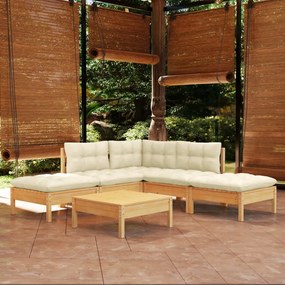 3096316 vidaXL Set mobilier grădină cu perne crem, 6 piese, lemn masiv de pin