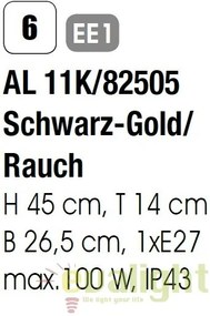 Aplica de perete exterior stil clasic IP43 Puchberg AL 11K/82505 schwarz-gold/rauch OR