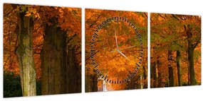 Tablou - Bulevardul de copaci în toamnă (cu ceas) (90x30 cm)