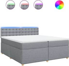 vidaXL Pat box spring cu saltea, gri deschis, 200x200 cm, textil