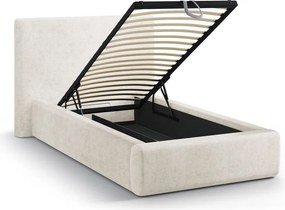 Pat crem tapițat cu spațiu de depozitare cu somieră 90x200 cm Amy – Micadoni
