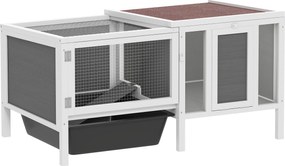 PawHut Conigliera de Exterior cu Casă, Zonă de Alergare și Tavă, Cușcă pentru Iepuri din Lemn de Brad, Metal, PET și Acoperiș din Bitum, 105 x 57.5 x 51.5 cm, Multicolor | Aosom Romania