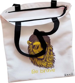 Sacosa de Panza pentru Cumparaturi, Geanta Tote, model Be Brave, Cu fermoar, 38x34.5 cm, Alba, BEKZ®
