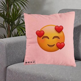 Perna Decorativa Emoji cu 3 Inimi, 40x40 cm, Roz, Husa Detasabila, Perna Inclusa, BEKZ®