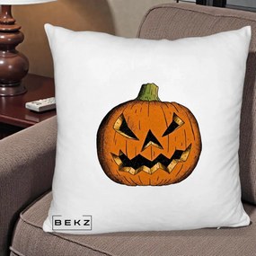 Perna Decorativa Halloween Dovleac Portocaliu Clasic, 40x40 cm, Alb Pufos, Husa Detasabila, Perna Inclusa, BEKZ®