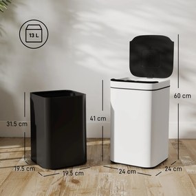 HOMCOM Coș de Gunoi de 13L cu Senzor și Spațiu pentru Deodorante, Coș din Oțel Galvanizat și PP, 24x24x41 cm, Alb și Negru | Aosom Romania