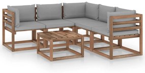 3067417 vidaXL Set mobilier de grădină cu perne gri, 6 piese, lemn pin tratat