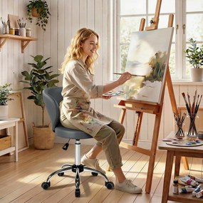 HOMCOM Taburet cu roți, taburet de masaj din PU cu înălțime reglabilă 73-88 cm și spătar, pivotant 360°, gri | Aosom Romania