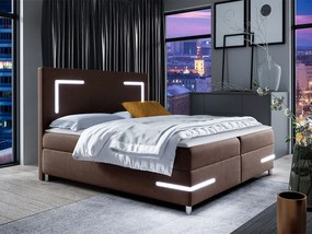 Pat de o persoană 120 cm Frinesa LED (maro) (cu somieră și saltea) (cu sp. depozitare) (cu iluminat LED). 1103542