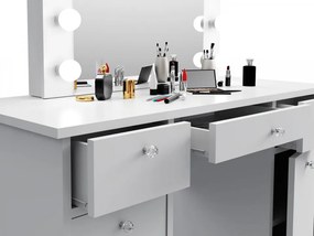 Masuta machiaj cu Oglinda LED si 3 Sertare pentru Cosmetice, Set Masa toaleta 120 cm, Alb, masuta cosmetica, vanity - SEA537