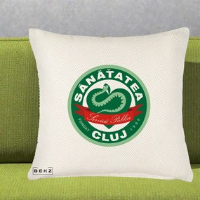 Perna Personalizata Sanatatea Cluj Servicii Publice 1986, 40x40 cm, Crem Reliefat, Husa Detasabila, Perna Inclusa, BEKZ®