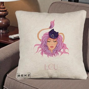 Perna Personalizata Zodie Leu, 40x40 cm, Bej Canapea, Husa Detasabila, Perna Inclusa, BEKZ®