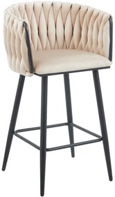 RESIGILAT- Scaun bar, cadru metalic și suport pentru picioare negru, catifea, Bej/Negru
