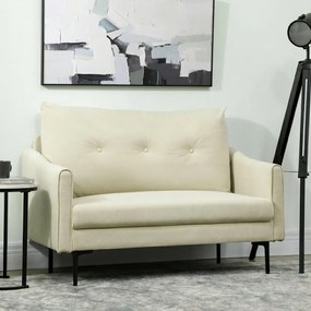 HOMCOM Canapea cu 2 Locuri din Catifea cu Spătar Matlasat și Pernă Detașabilă, Canapea Compactă Modernă cu Picioare din Metal pentru Sufragerie, 124x73x92 cm, Crem | Aosom Romania