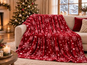 Patura Cocolino rosie de Craciun SNOWFALL Dimensiune: 150 x 200 cm