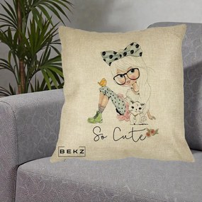 Perna Decorativa So Cute Fata Fashion, 40x40 cm, Crem, Husa Detasabila, Perna Inclusa, BEKZ®