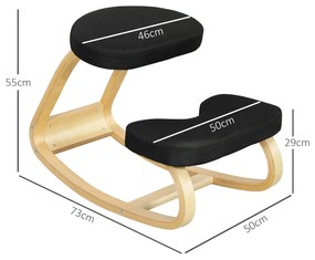 HOMCOM Scaun cu Mișcare de Legănare, Scaun Ergonomic Postural din Țesătură cu Aspect de In și Lemn, 50x73x55 cm, Negru | Aosom Romania