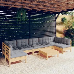 3097168 vidaXL Set mobilier de grădină cu perne gri, 8 piese, lemn masiv pin