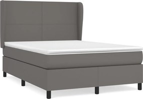 vidaXL Pat box spring cu saltea, gri, 140x190 cm, piele ecologică
