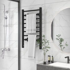 HOMCOM Uscător Electric de Prosoape, Cuier Încălzit cu 8 Bare și Temporizator de 2 sau 4 Ore, 53x35x90 cm, Negru | Aosom Romania