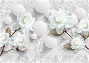 Fototapet 3D, Flori albe pe fundalul mingilor Art.05182