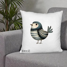 Perna Decorativa Pasare Teal Decorativa Dungata, 40x40 cm, Alb Pufos, Husa Detasabila, Perna Inclusa, BEKZ®
