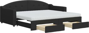 vidaXL Pat de zi cu extensie și sertare, negru, 90x190cm, textil