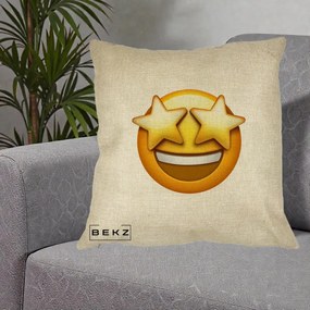 Perna Decorativa Emoji Ochi Stele, 40x40 cm, Crem, Husa Detasabila, Perna Inclusa, BEKZ®