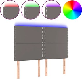 vidaXL Tăblie de pat cu LED, gri, 144x5x118/128 cm, textil