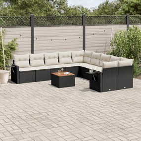 vidaXL Set canapele de grădină cu perne, 11 piese, negru, poliratan