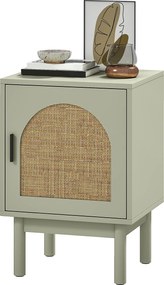 HOMCOM Noptieră cu Ușă din Ratan Raft Ajustabil și Piciorușe de Lemn Stil Bohem 40x35x58 cm Verde Deschis | Aosom Romania