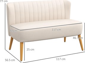 HOMCOM Canapea design retro 2 locuri, picioare din lemn, 117 cm x 56,5 cm x 77 cm, crem | Aosom Romania