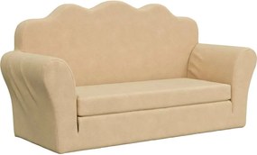 vidaXL Canapea extensibilă de copii cu 2 locuri, crem, pluș moale